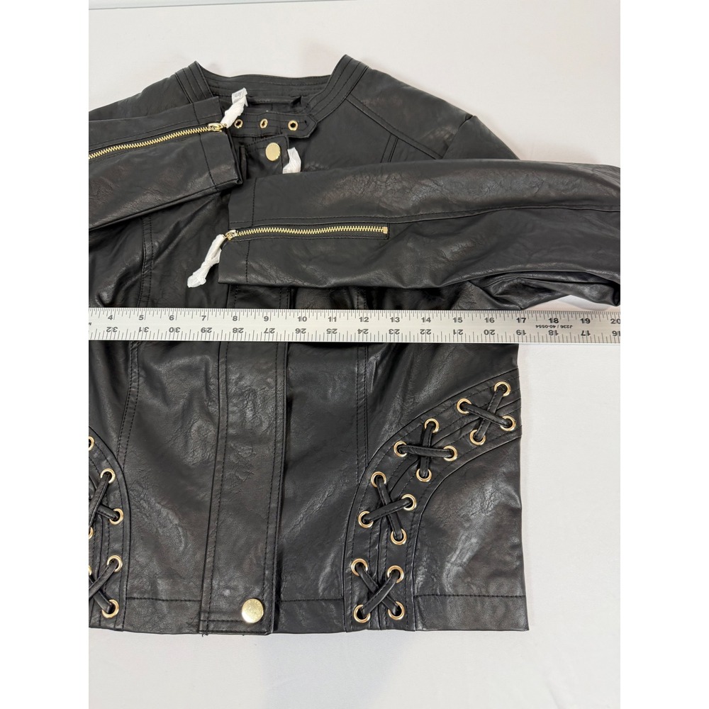 GUESS Ciena STC Moto PU Jacket Jet Black Lace Up Faux Leather R5RL61WGKP0 Size S - Picture 5 of 11